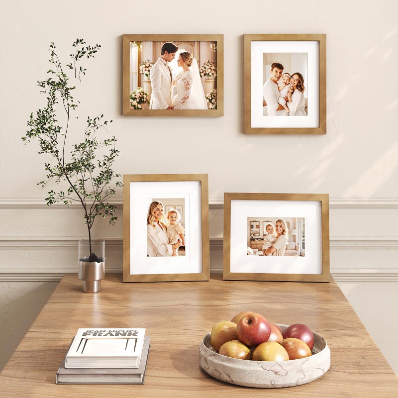Egofine 8x10 Picture Frame Made of Solid Wood with Plexiglass, Display Pictures 4x6/5x7 with Mat or 8x10 without Mat, for Table Top and Wall Mounting Photo Frame, Light Brown - Image 5